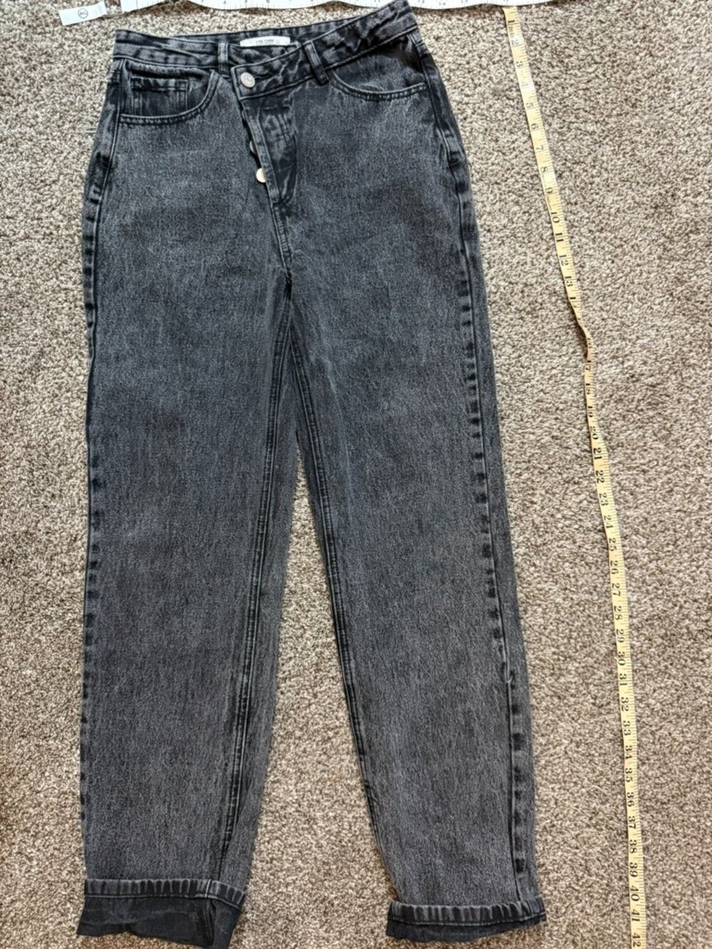 12th Tribe Crossover Asymmetric Button Fly Black Acid Wash Jeans Womens 26 2